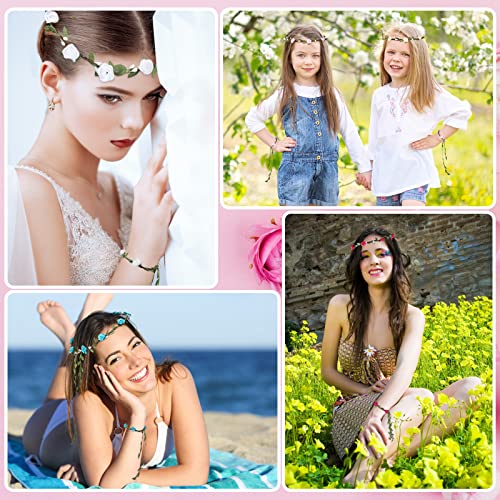 Xunyee 48 Pieces Colored Flower Crown Wristband Set Boho Floral Crown Headbands Flower Garland Wristband Hair Wreath Floral Headpiece For Women Girls Wedding Beach Birthday Party #TOP5