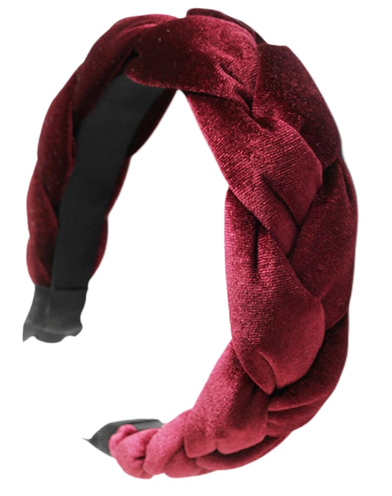 scicent Alice Bands Adult Women Braided Velvet Headbands Wide Twisted Knotted Headband Dark Red 9516, Claret