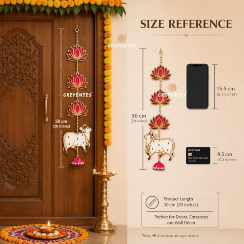 Image of Pink Lotus & Mango Leaf Toran for Door, Hanging for Main Entrance, for Office,Temple,Diwali, Party (3 Tier Lotus Cow)