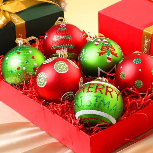 Lanpn 6 STK Große Weihnachtskugeln für Draußen, Grosse 10cm Weihnachtsbaum Kugeln Aussen, Rot Grün Elf Christbaumkugeln Outdoor… – Ansicht 2