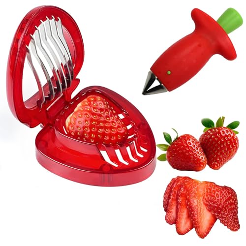 Yeenano Cortador De Fresas,2 Piezas Rebanador De Fresas Para Quitar Núcleos Y Tallos De Frutas Para Fresas,Bayas,Tomates Aparato De Cocina Para Hornear,Hacer Mermelada Y Preparar Ensalada De Frutas