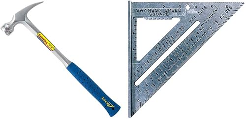 Estwing Martillo de encuadre 28 onzas de mango largo recto con cara fresada y agarre de reducción de golpes E3-28SM , azul y SWANSON Tool Co S0101