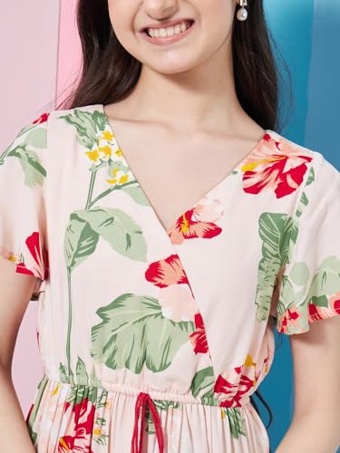 Image of Pspeaches Girl's Floral Printed Flared Sleeves Tiered Fit & Flare Dress Casual Wear Stylish & Trendy Choice