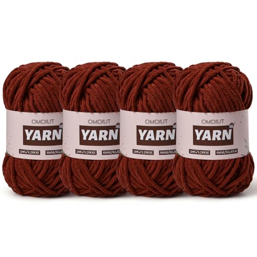 Image of 4 Packs Plush Chenille Chunky Crochet Yarn - Baby Yarn for Crocheting Soft - Velvet Yarns Knitting for Blankets Crafts - Fluffy Amigurumi Yarns 200g /262.5yds (4 Coffee)