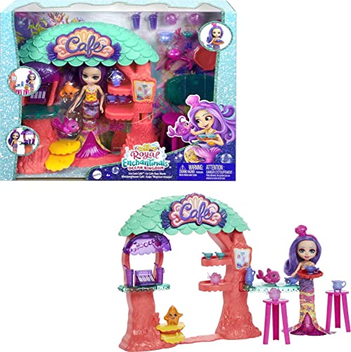 Enchantimals Podwodna kawiarnia Zestaw do zabawy (22 cm) z lalką Martina Mermaid , 2 figurkami zwierzątek + akcesoriami (łącznie 15 elementów), doskonały prezent dla dzieci od 3 roku życia, HCF86