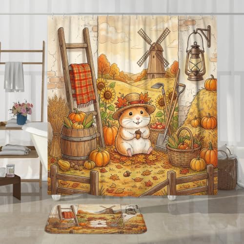 Rideaux de douche hamster d'automne ensemble textile salle de bain - 4