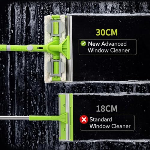 Image of Upgraded 2 in 1 Rotatable Glass Cleaner Wiper with Extendable Long Handle, Double Sided Window Cleaning Mop, Microfiber Cloth & Rubber Squeegee for Glass, Mirror, Shower Door, Car, Solar Panel