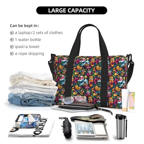Travel Duffle Bags For Women Men - Hawaii Tribal Style Print Personal Item Weekender Overnight Gym Carry On Airport Tote Bag With Strap For Yoga, Travel, Business Trips4