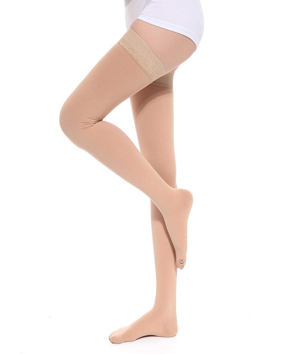 Calze mediche a Compressione, 30-40 mmHg Calze Autoreggenti per Coscia Calze a Compressione Rosa Rossa