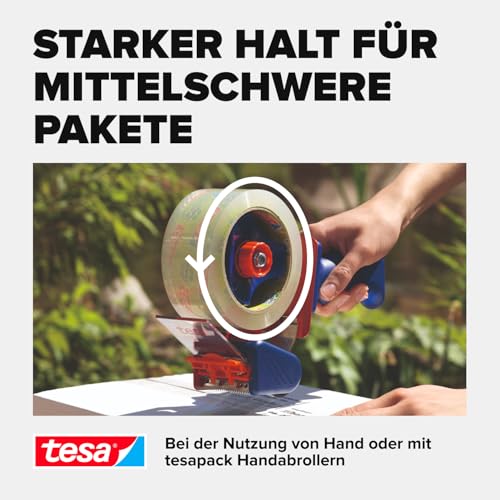 tesapack Eco & Strong - Umweltschonendes Paketband aus 100% recyceltem Kunststoff, UV- und alterungsbeständig - Transparent - 66 m x 50 mm
