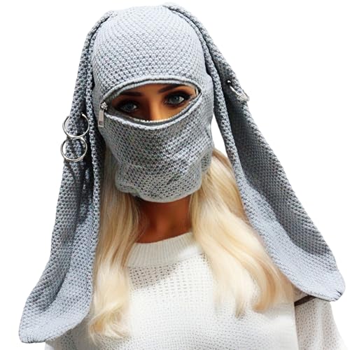 Cache-cou pour femme tricot épais chaud avec oreilles de lapin accessoire hiver