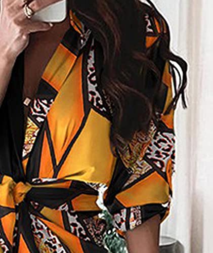 Image of FYEARFOX Women's Button Down Shirt Dress Ruched Split Maxi Dresses Long Sleeve Wrap V Neck Tie Waist Party Clubwear
