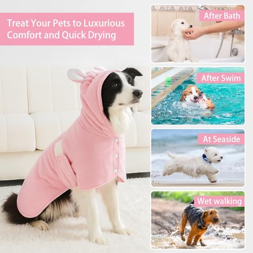 Fnaobai Haustier-Bademantel, Handtuch für Hunde und Katzen, super saugfähig, niedliches Hunde-Badetuch, Kapuzenmantel, Verstellbarer Kragen und Bauchgurt, für XS bis XL