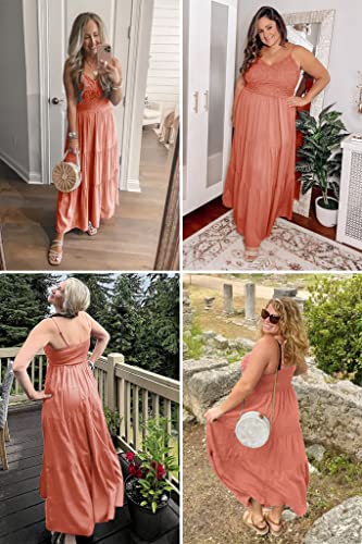Image of Dokuritu Women's Beach Crochet Lace Maxi Dress Solid Color Summer Vacation Wedding Guest Spaghetti Strap Long Dress
