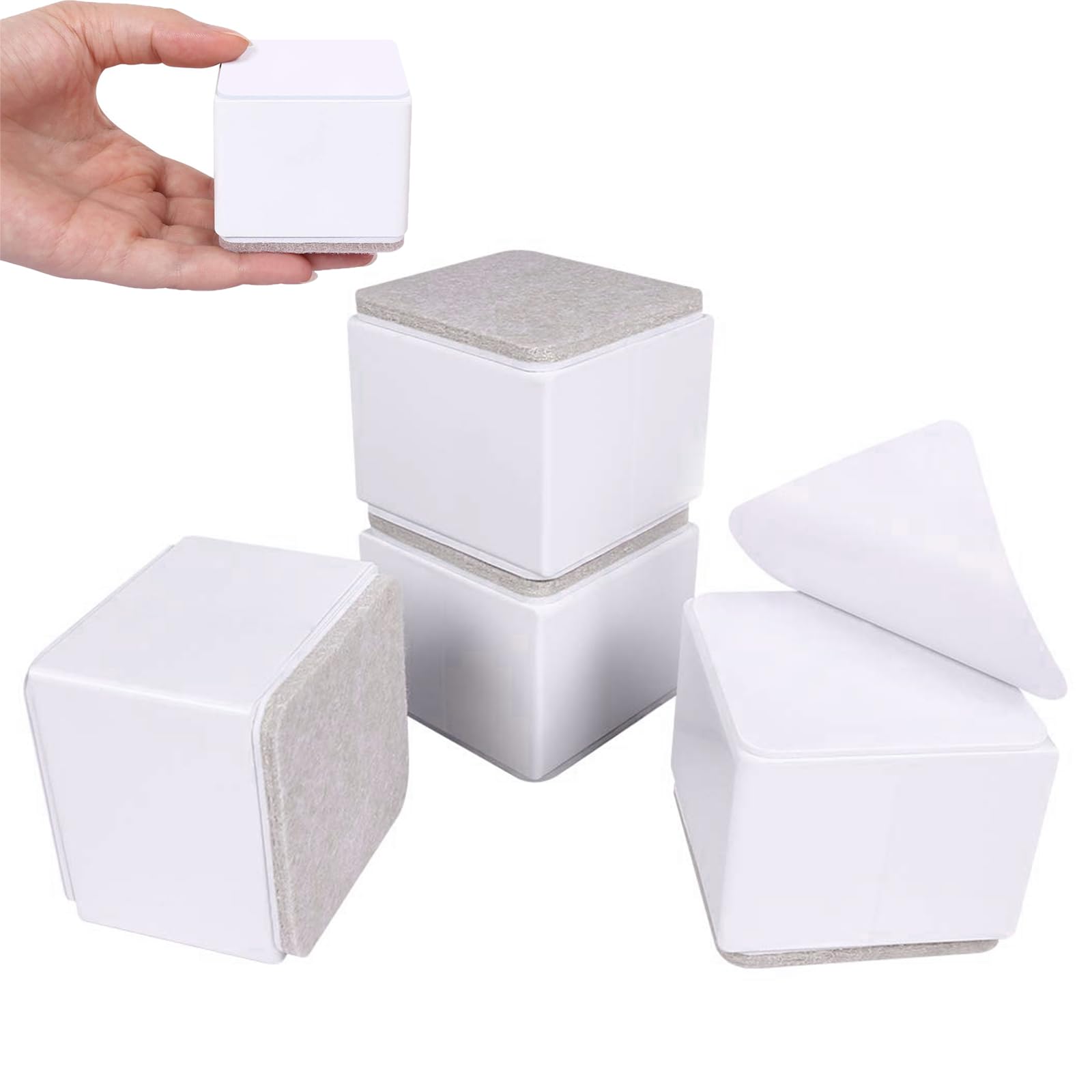Möbelerhöhung aus Karbonstahl, 4 Stück Selbstklebende Möbelerhöhung, Etterhöher, Tischerhöher, Schwerlast Betterhöhung, Durchmesser 6 cm, Fügt 5 cm Höhe zu Betten Sofas, Quadrat, Weiß