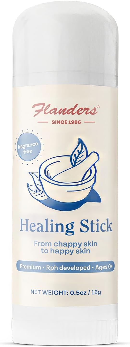 Flanders Healing Balm Stick 0.5oz | Natural Moisturizing Balm for Sensitive Skin, Windburn Protection, Chapped Lip & Dry Skin Relief for All Ages, Lanolin & Fragrance Free, TSA Compliant Size