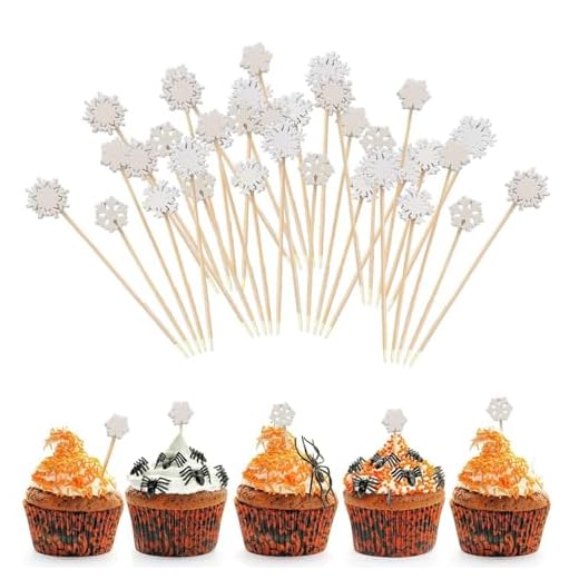 Lot de 100 pics à cocktail de Noël - 100 pics à apéritifs - Sapin de Noël, flocons de neige, Père Noël, élan, -dents de fête - 11,9 cm