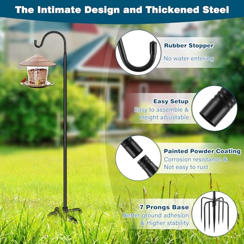 Image of Gtongoko 2 Pack Shepherds Hook 92 Inch New Version, Tall Bird Feeder Pole, Adjustable Shepards Hooks for Outdoor Plant Baskets, Lanterns, Weddings Decor, Solar Lights, Black