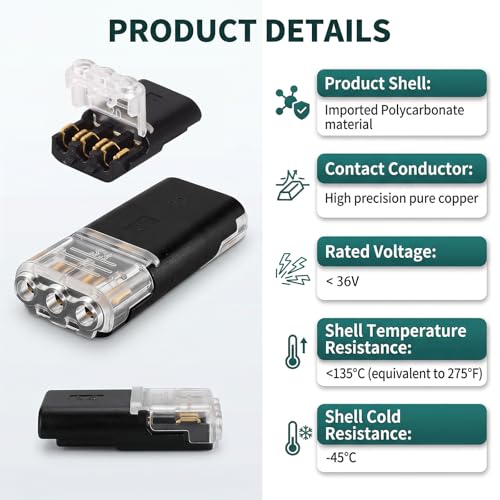 Conector rápido de cable eléctrico sin pelar de 3 pines para tiras de luces LED 5