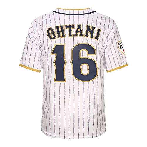 Wenhbeirg Camisa masculina nº 16 Ohtani Japan Baseball Jersey costurada hip hop azul marinho branco