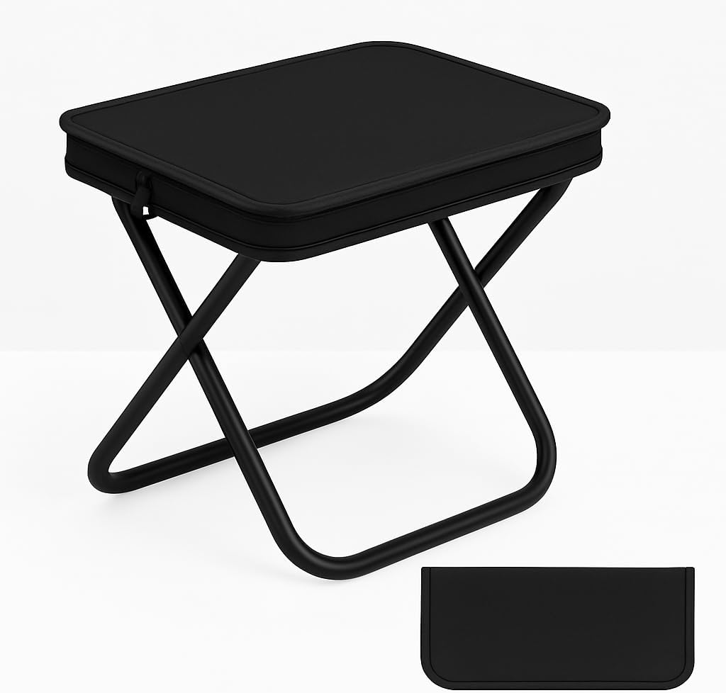 Ultralight Folding Camping Stool, 1.2lbs Compact Portable Chair for Adults, 350lbs Load, Aluminum Frame with Oxford Seat, Beach, Hiking, Fishing, Handbag Style Stool (Black)