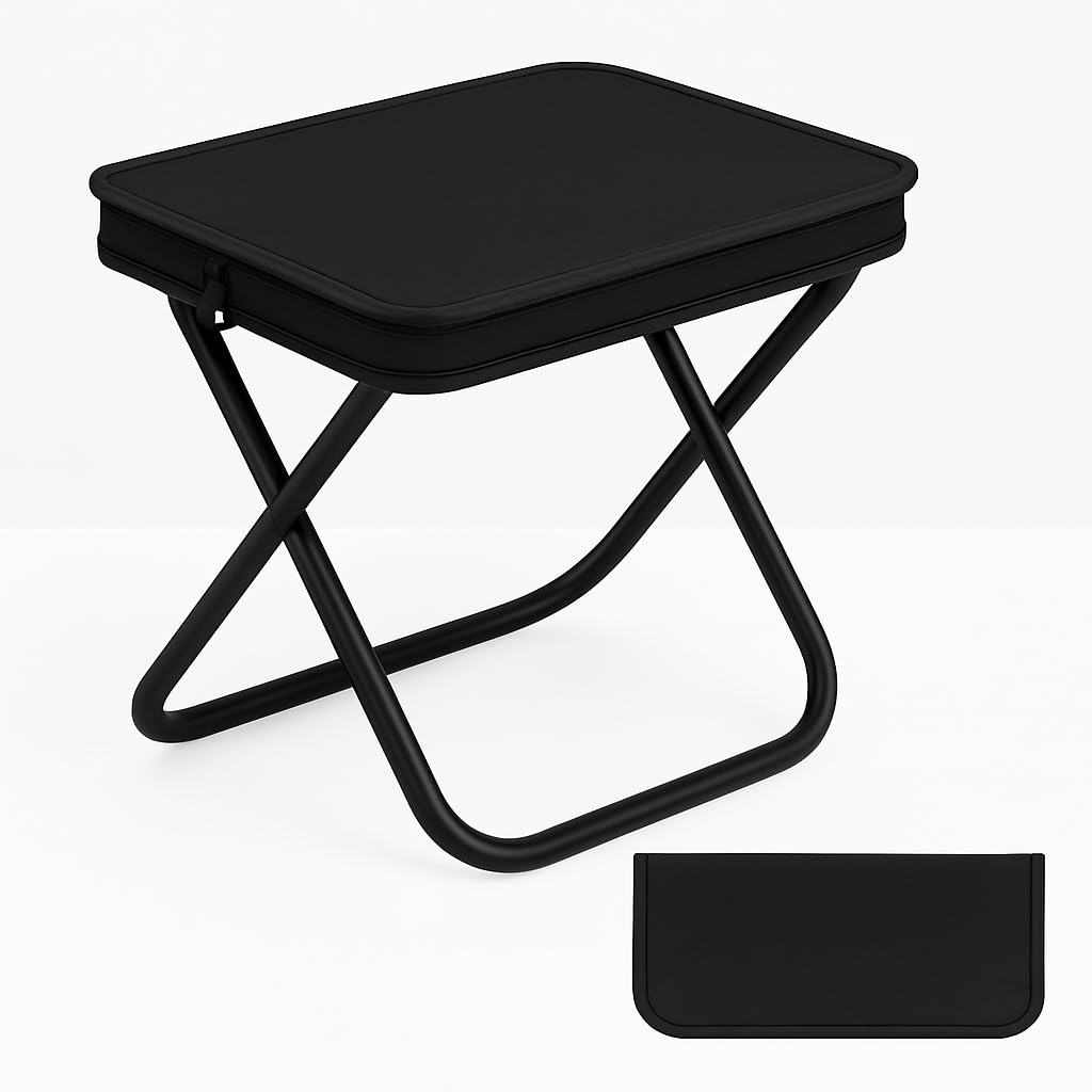 Ultralight Folding Camping Stool, 1.2lbs Compact Portable Chair for Adults, 350lbs Load, Aluminum Frame with Oxford Seat, Beach, Hiking, Fishing, Handbag Style Stool (Black)