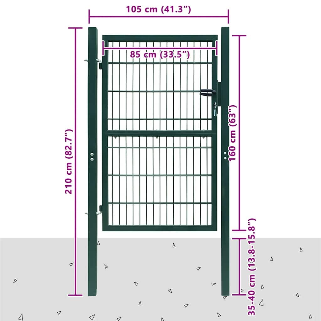 Pojedyncza brama ogrodowa zielona 85 x 160 cm stal z słupkami i zamkiem