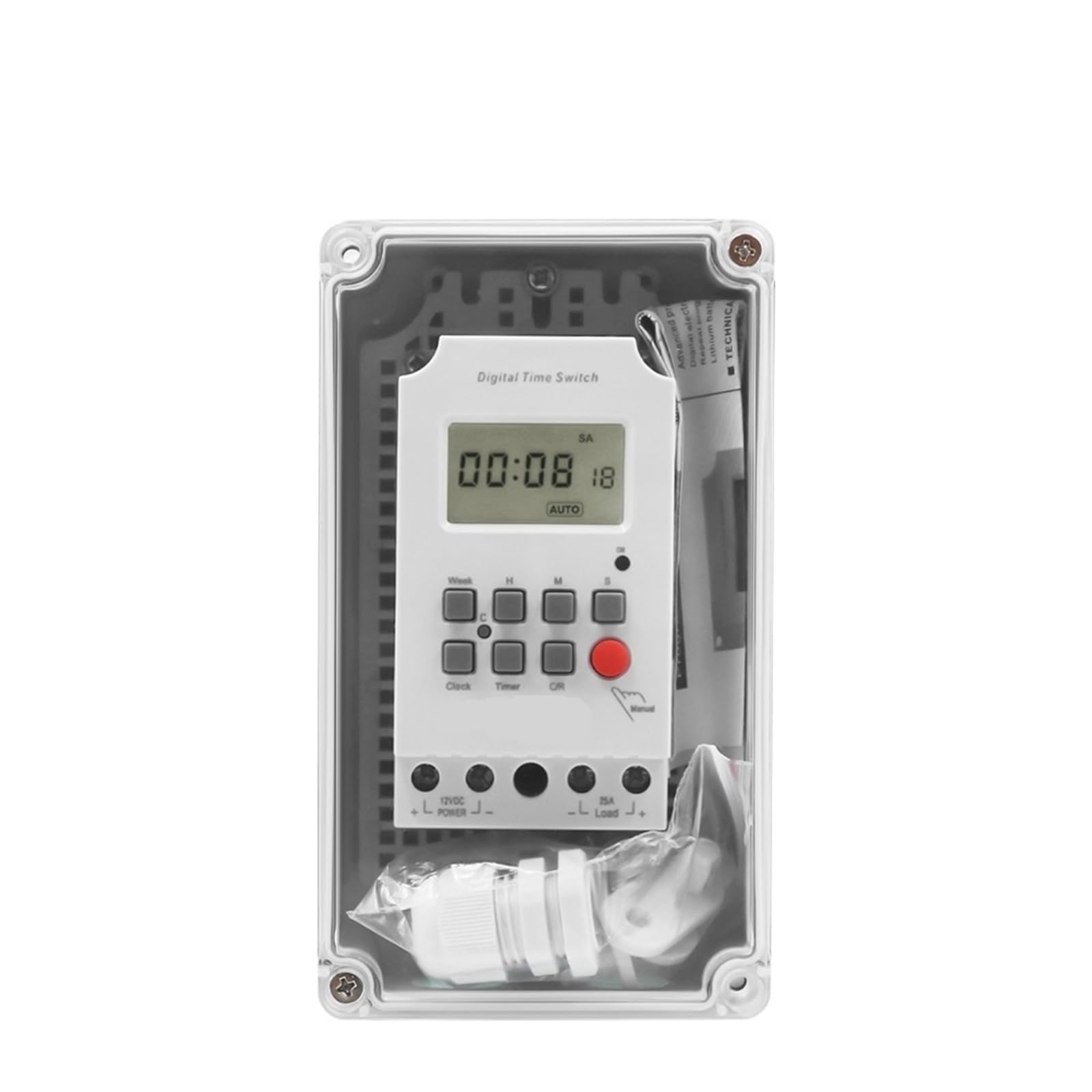 Digitale Zeitschaltuhr, wasserdicht, 12 V DC, 25 A, MT316SE mit wasserdichtem Gehäuse und transparenter Abdeckung für Timer-Schalter für den Außenbereich