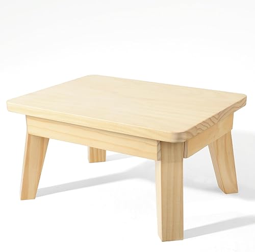 HOUCHICS Taburete de madera, taburete de un paso para adultos y niños, taburete de madera para cocina, baño, dormitorio