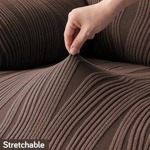 Image of HOKIPO 200 GSM Premium Knitting Jacquard Sofa Cover 1 Seater Fully Covered, 'Nestiva Series' Chocolate Brown (NEW-AR-5307-BR)