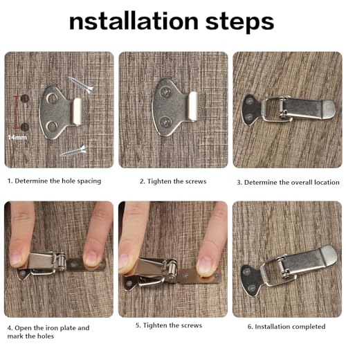 10 Stück Spannverschluss Edelstahl, Kistenverschluss, Schnappverschluss, 56mm Hebelverschluss, Kappenschloss, Klemmverschluss Verschlussriegel Spannverschlüsse für Kofferbox Schrank, mit 40 Schrauben