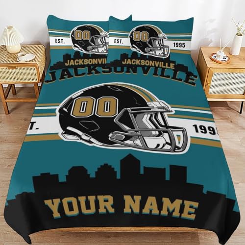 Midkepf Custom Jacksonville Comforter Cover Set Personalized Name and Number Bedding Set Custom 3 Piece Full Size Bedding Set for Men Husband Boyfriend Teenage Boys