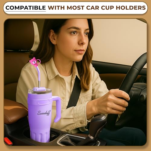Image of Insulated Tumbler with Straw Lid and Handle (1200 ML) Double Wall Sipper Water Bottle for Adults, Tumbler Bottle with Straw (Lavender, 1200 ML, with Bear Straw Cover)