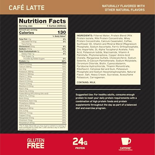 Image of Optimum Nutrition Gold Standard Protein Shake,24g Protein,Ready to Drink-Protein Shakes,Gluten Free,Cafe Latte,11 Fl Oz,(Pack of 24)