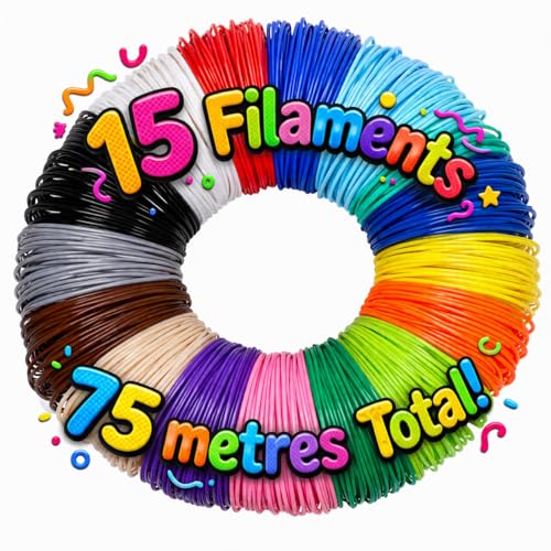 Image of Magicwand【15 Filaments】【5 Metres Each Total 75 Metres】 1.75 mm PLA Filaments for 3D Pens【Multicolored】