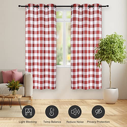 Simple Deluxe Buffalo Check Blackout Curtains Panels for Living Room Bedroom Farmhouse Courtyard Style Room Darkening Thermal Insulated Plaid Grommet Curtain - Image 2