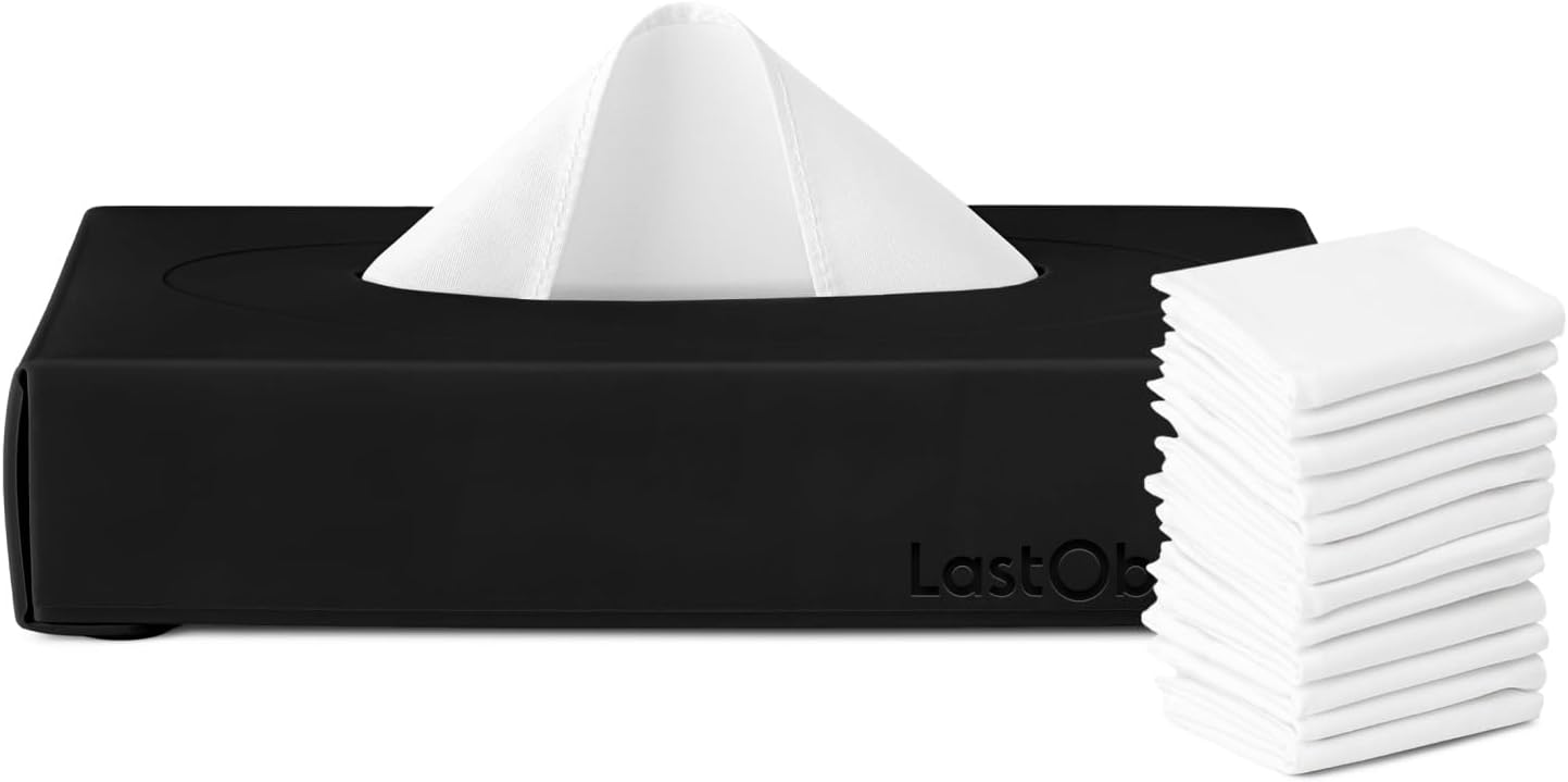 LastTissue® Reusable Cotton Tissue Box | Face Towels & Handkerchiefs for Men & Women – Washable, Sustainable Facial Tissue with Storage Case