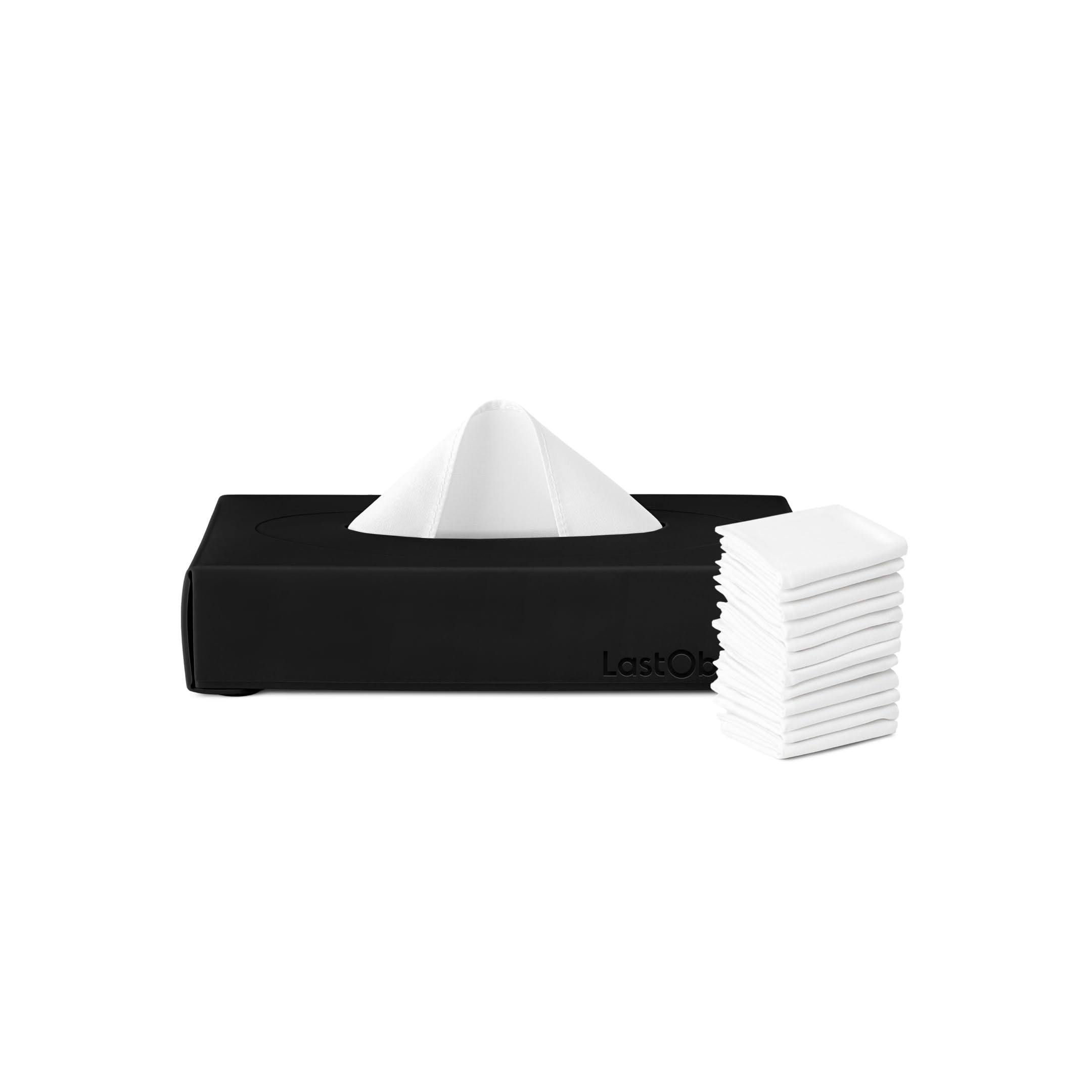 Boîte de mouchoirs en coton réutilisables LastTissue® | Serviettes pour le visage et mouchoirs pour hommes et femmes – Mouchoirs lavables et durables avec étui de rangement - Noir