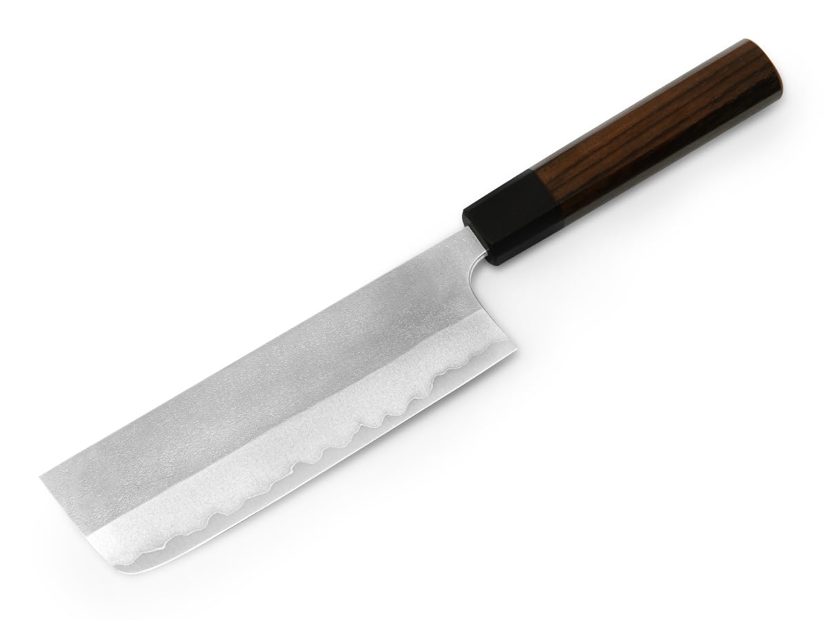 Profi Koch-Messer NAKIRI Yoshimi Kato Nashiji. Klingen-Länge 17cm. Aogami super, 3 Lagen, hand-geschmiedet. 8-eckiger Echt-Holz-Griff aus hochwertigem Rosenholz-Palisander