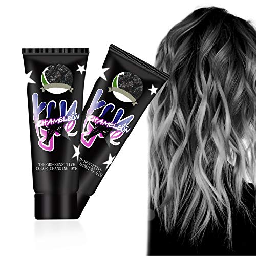 Ownest 2 Pcs Color Changing Hair Dye Cream,Thermochromic Wonder Hair Dye Unisex DIY Hair Color Wax Long Lasting Hair Dye-Black Silver