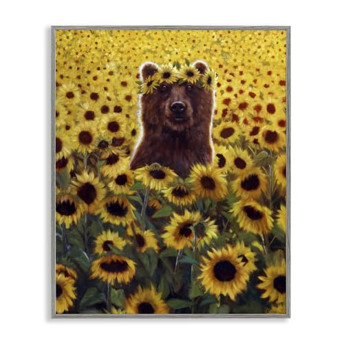 Happy Bear Sunflower Meadow, 16 x 20 Inch Framed Giclée Print