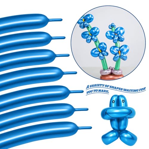 Image of LXZFCRG 260 Long Balloons, Shiny Metallic Blue Latex Twisting Balloon for Balloon Animals, Magic Balloons for Birthdays Wedding Party Decorations 100pcs
