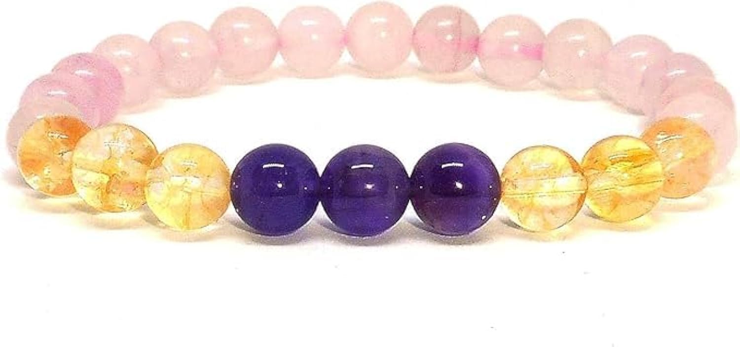 Rose Quartz Citrine Amethyst Bracelet for Men & Women | Certificate of Authenticity Natural Crystal Healing Gemstone | Positive Energy, Spiritual Growth Protection Stone | Size:- 8mm