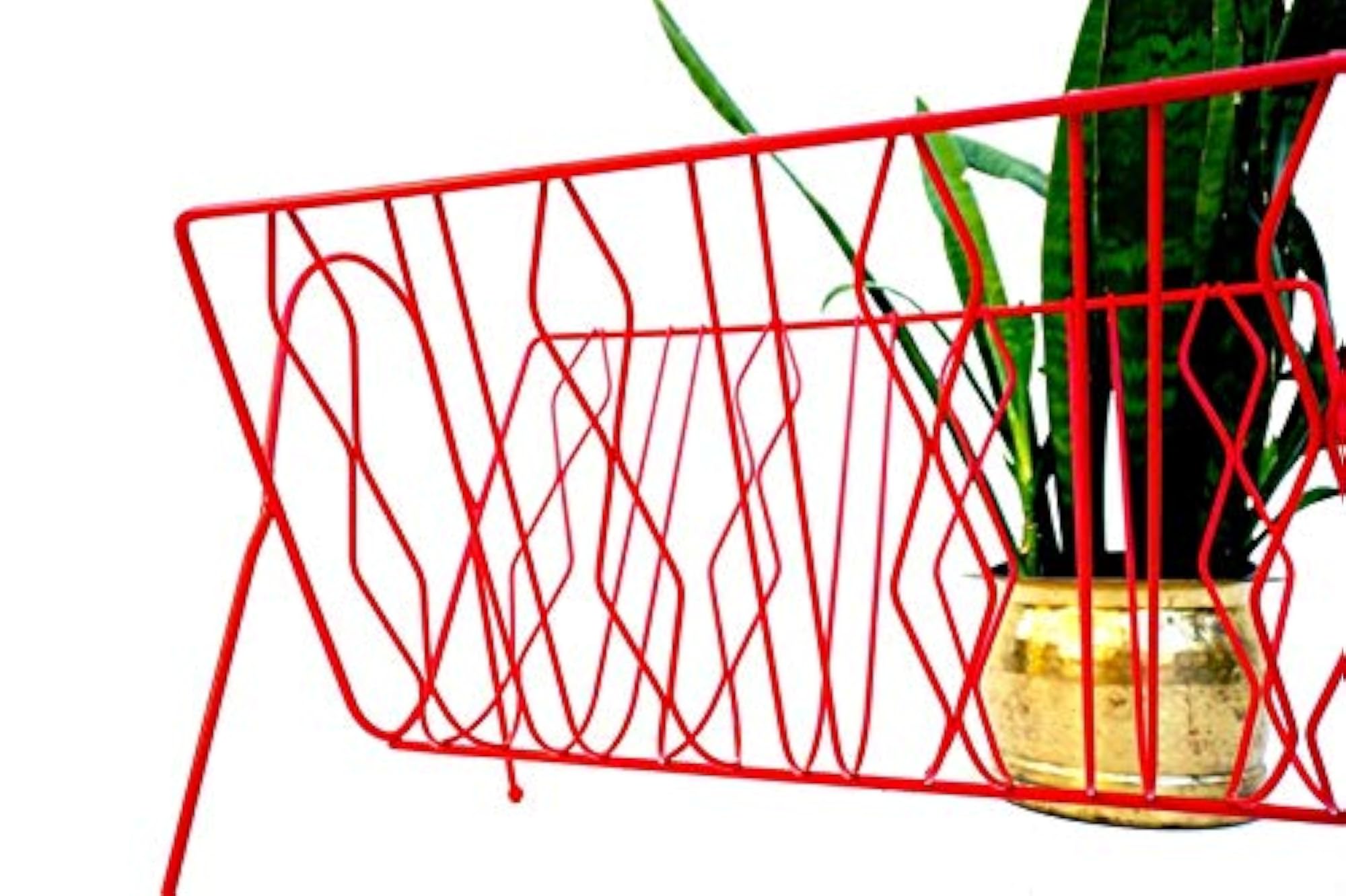 Retro Atomic Red Metal Magazine Rack for Home Decor