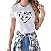Produktbild FRAUIT Damen Lose Kurzarm T-Shirt Herz Drucke Weise Hemden Frauen beiläufige Oansatz Spitze Oberteile Mode Elegant Streetwear Sport Freizeit Festival Kleidung Bluse Tops (WeißB, S)