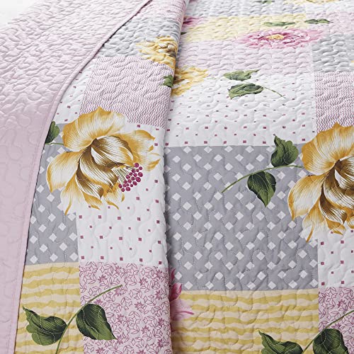 Sweet Home Collection Quilt King Size Embroidered Oversized Soft And Luxurious Patch Quilt Set With Shams, King, Floral Patchwork #TOP3
