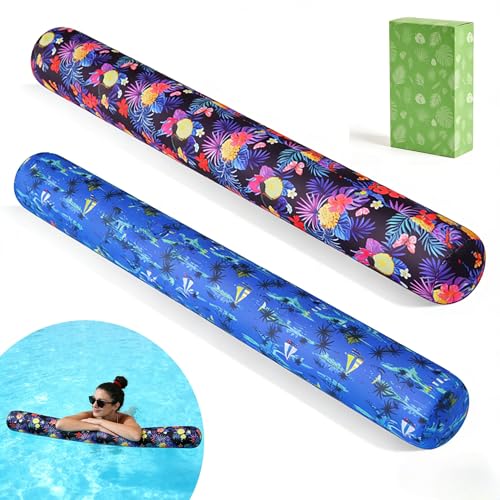 Toggloo 2 Pack Inflatable Swimming Pool Noodle, 56 x 6.5 Inch Pool Noodles Floats for Adults, Soft Fabric Covered Large Pool Floats Noodles, Pool Floats for Swimming Pool, Beach & Lake