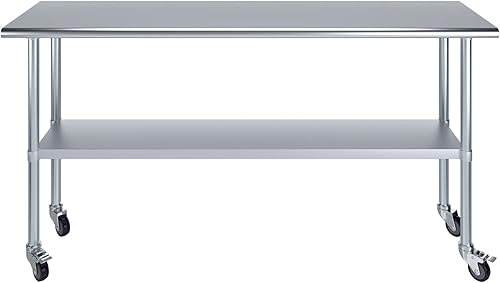 Mesa de trabajo comercial de acero inoxidable con estante inferior y ruedas (24x60)