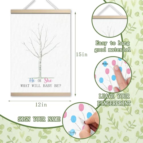 Image of Gender Reveal Decorations Fingerprint Tree Canvas Paintings Decor Gifts Ideas - Baby Party Supplies - Boy and Girl Gender Guess Game - Thumbprint Hanging Paintings