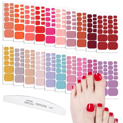 WOKOTO 20 Sheets Toe Nail Stickers Solid Color Full Nail Wraps for Women Nails, Pink - Red Nail...